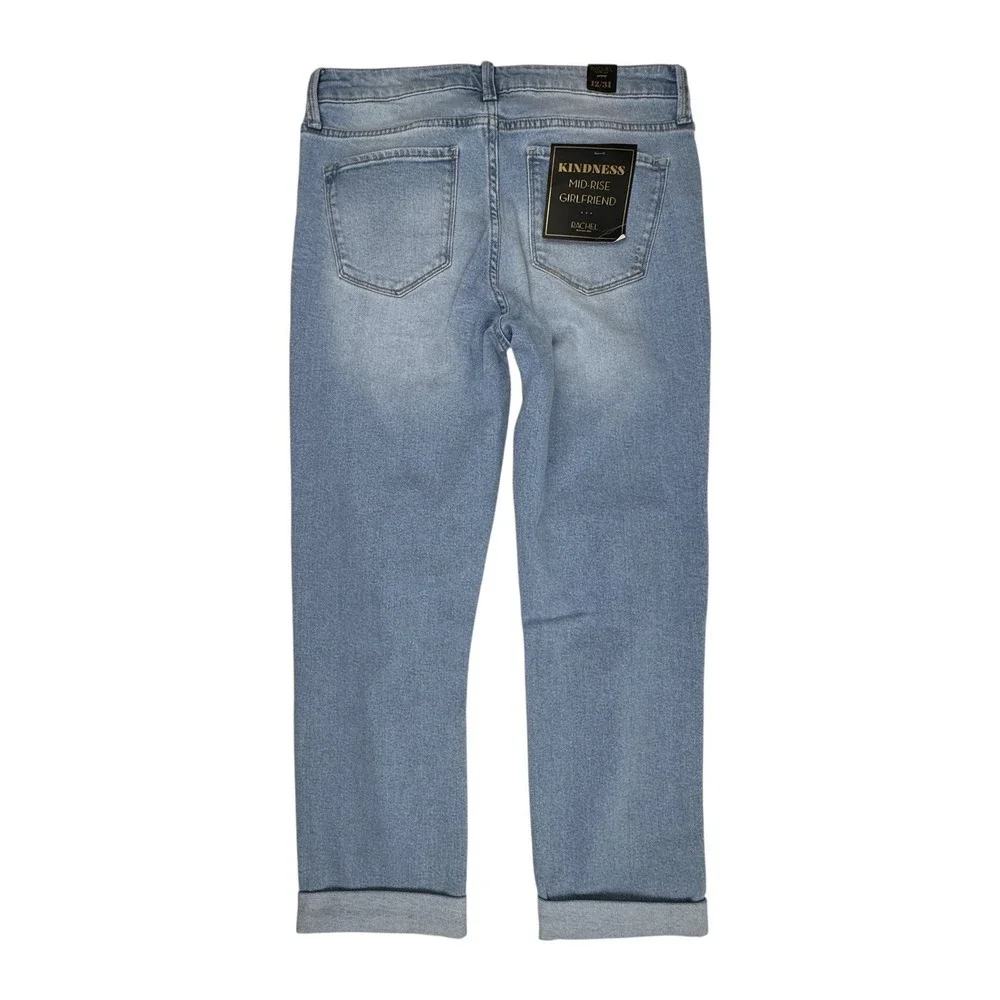 Rachel Roy Jeans Sz 12 /31 Denim Straight Leg Distressed Mid Rise Girlfriend NWT